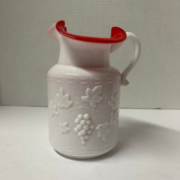 Vintage 1960's Kanawha Milk Glass Pitcher Encased with Red Glass - Picture 1 of 10